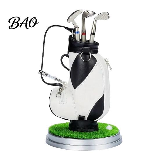 Practical Office Supplies Men Golf Pen Holder Set, Mini Bag Desk Organizer with 3 Set Club Pens, Novelty Decor for Men, Business Gift Creative Desktop