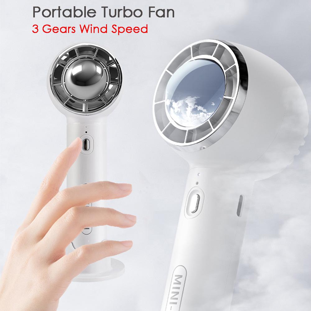 Мини-ручной электрический вентилятор 1200 мАч, перезаряжаемый, портативный, бесшумный, турбовентилятор для охлаждения воздуха, 3 регулируемые скорости ветра.