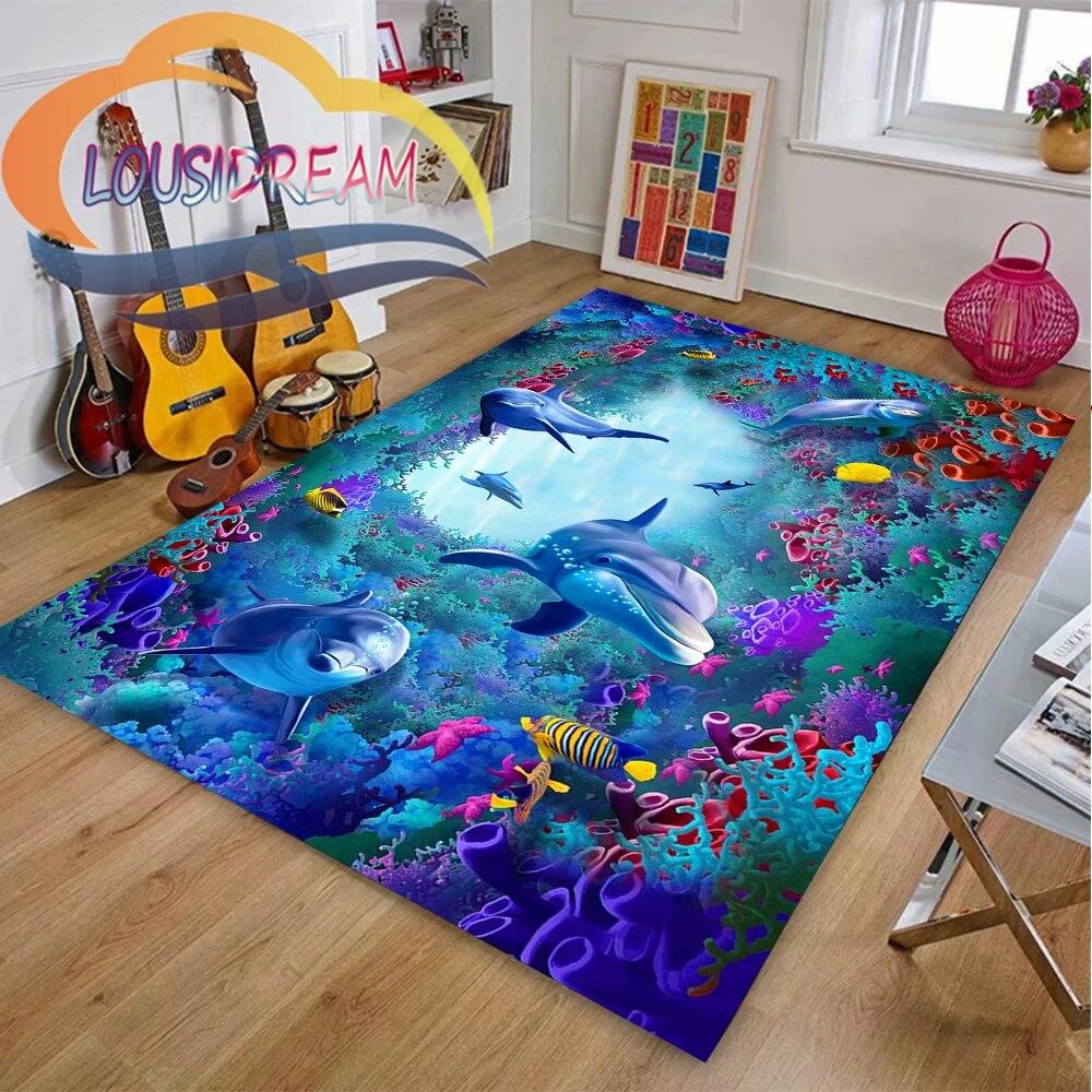 Ковер из мира морских животных Delphinidae, океанические дельфины, гостиная, спальня, большая площадь, мягкий 3D модный декоративный коврик
