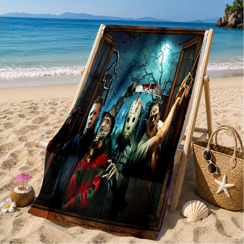 Horror Movie Characters Collage Beach Towel, Microfiber Beach Towel, Perfect For Pool, Beach, Travel, Home Decor Beach Party Fan gifts
