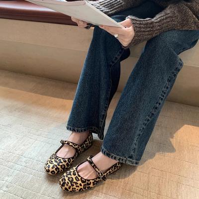 Новые любимые~ Балетки Мэри Джейн на плоской подошве с ремешком и пряжкой из конского волоса с леопардовым принтом, женские туфли для бабушки