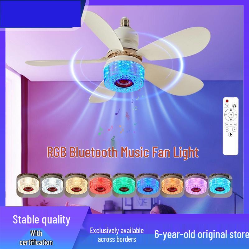 Bluetooth E27 RGB Музыкальный вентилятор-светильник с рисунком Цветок скачек - Многофункциональный 3-в-1 Широкое напряжение.