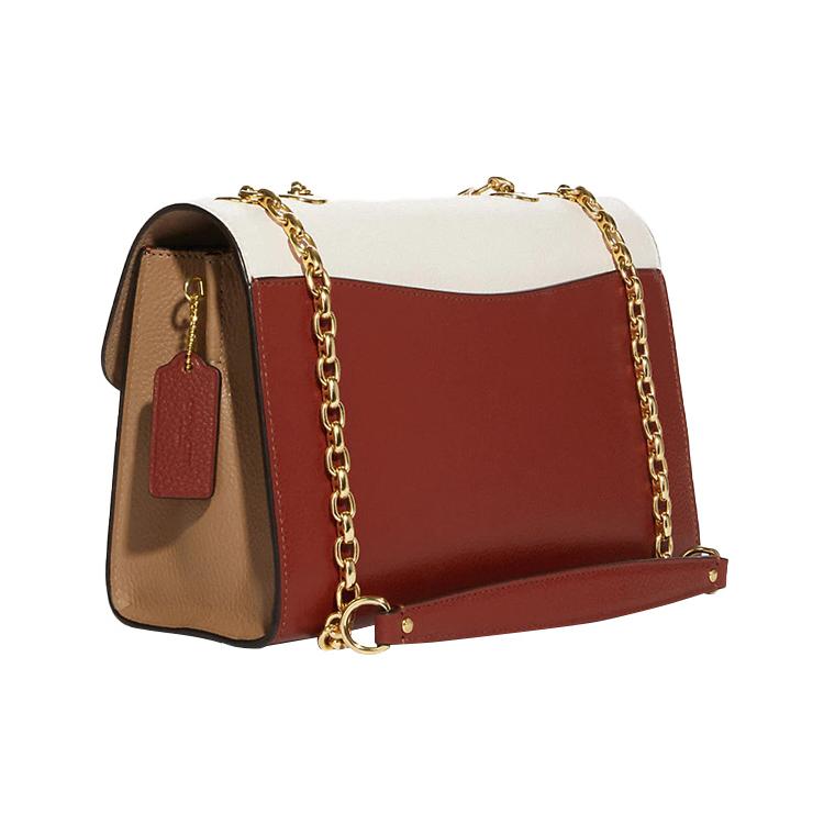 New COACH Lane Cow Leather Handbags Shoulder Bag Crossbody Bag Medium Size Women's Light Khaki & White C8207-IMLOT