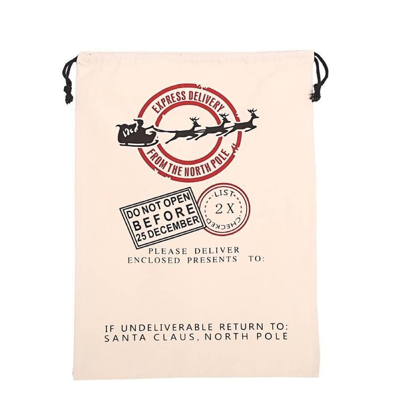 Festive Canvas Gift Bag With Reinforced Drawstring For Holiday Gift Wrap