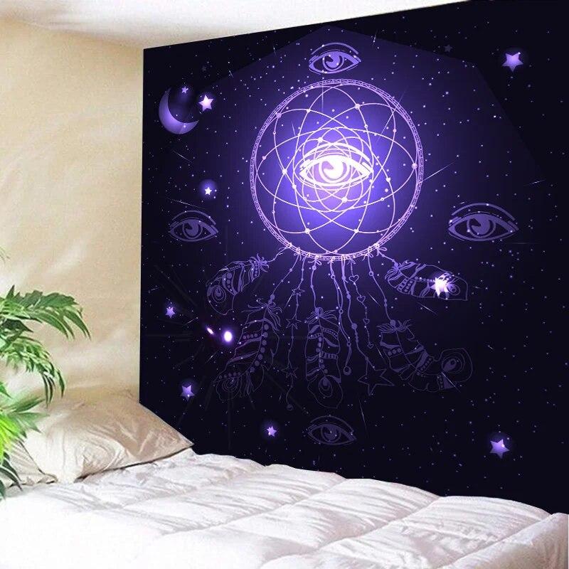 Богемный гобелен «Ловец снов» с психоделическим пером, мистический декор, настенный ковер в стиле хиппи для спальни, пляжное полотенце, домашний декор