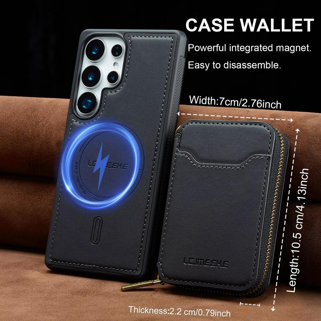 Съемный кожаный чехол-кошелек с поддержкой MagSafe для Samsung Galaxy S26 S25 Edge S24 Ultra S23 S22 Plus S21 S20 FE A17 A37 A57