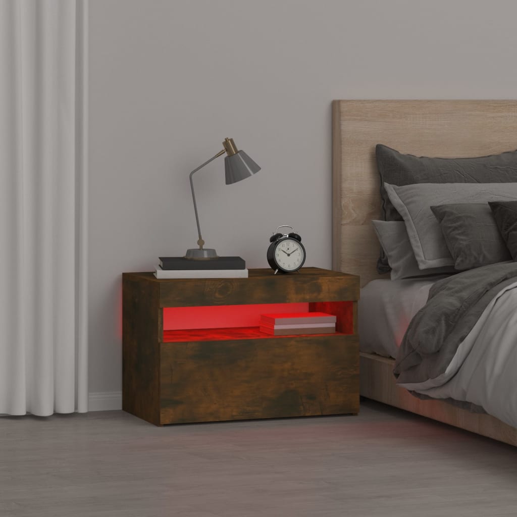 Vidaxl Szafka Nocna Z Oświetleniem Led, Przydymiony Dąb, 60X35X40 Cm