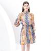Spring Summer Women Plus Size Single Breasted Retro Print Oversize Mini Short Party Dresses with Belt