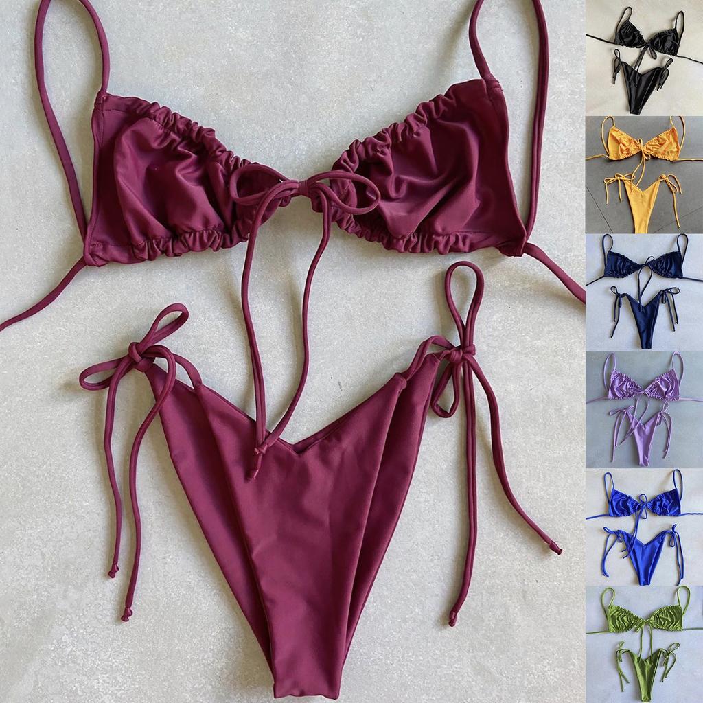 Women's Swimwear Solid Colour Bikini Strappy Swimsuit Split Swimsuit Set