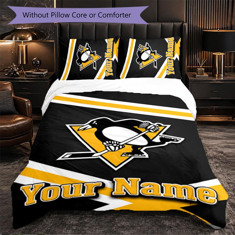 Постельное белье с индивидуальным именем Pittsburgh Penguins, 1 пододеяльник и 2 наволочки, персонализированный подарок для спальни