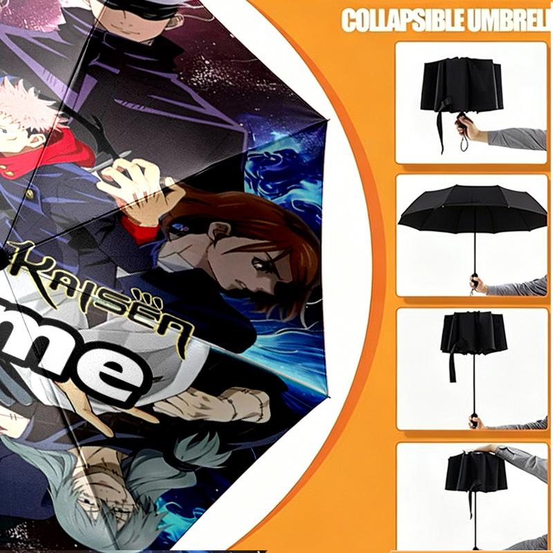 Custom Name Personalized Jujutsu Kaisen Print Umbrella, Auto Open Close, 8‑Rib Sturdy Frame, Commute Camping Hiking Use, Birthday Gift