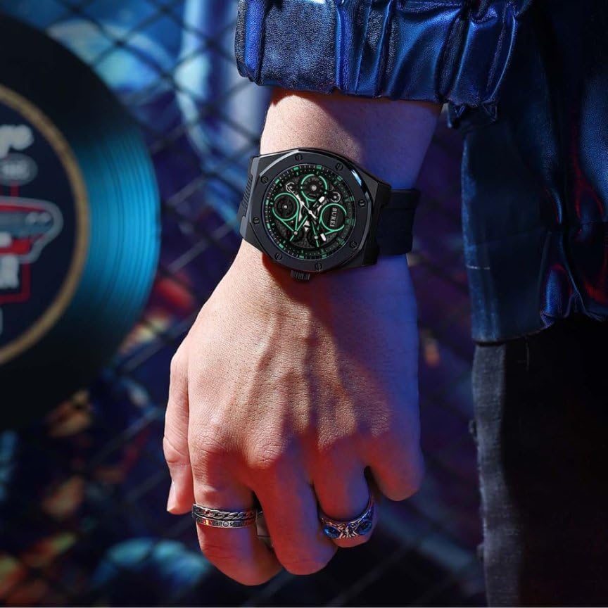 BUREI Наручные часы Аналоговые Кварцевые Черные Спортивные Наручные часы Деловые Водонепроницаемые Рабочие Повседневные Стильные Популярные Простые Деловые Стильные Подарок на День Часы Мужские Мужские