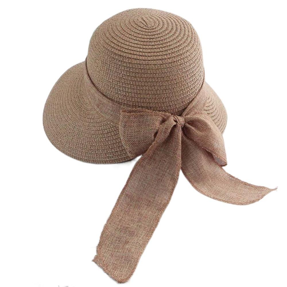 Portable Big Brimmed Woven Cap Breathable Bow Fisherman Cap Straw Weaving Beach Hat  Seaside