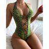 Women One Piece Swimsuit Female Halter Swimwear Cross Bathing Suit Snakeskin Bathing Suit High Waisted Monokini Beachwear