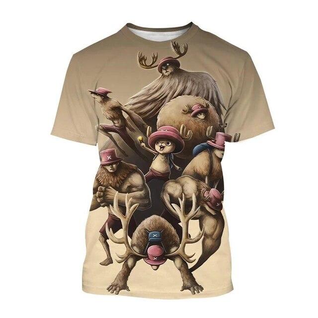 Летняя цельная футболка с 3D принтом, японское аниме, милый мультяшный персонаж, Чоппер, повседневный топ с короткими рукавами в стиле Харадзюку