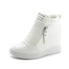 Fashion 2024 New High Top Women Sneakers Autumn Winter Hidden Heel Casual Shoes Side Zip Women White Platform Wedge Rivet Shoes