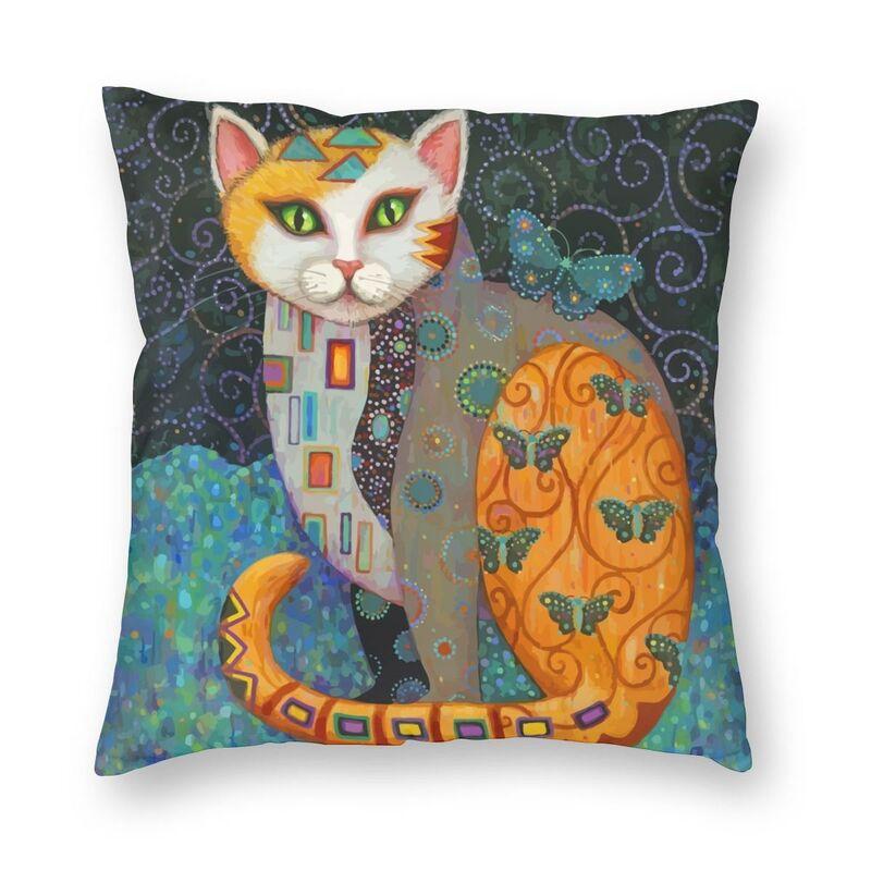 Lovely Cartoon Klimt Style Cat Kitten Throw Pillow Cover Home Decor Square Gold Animal Art Cushion Cover 45X45Cm For Living Room