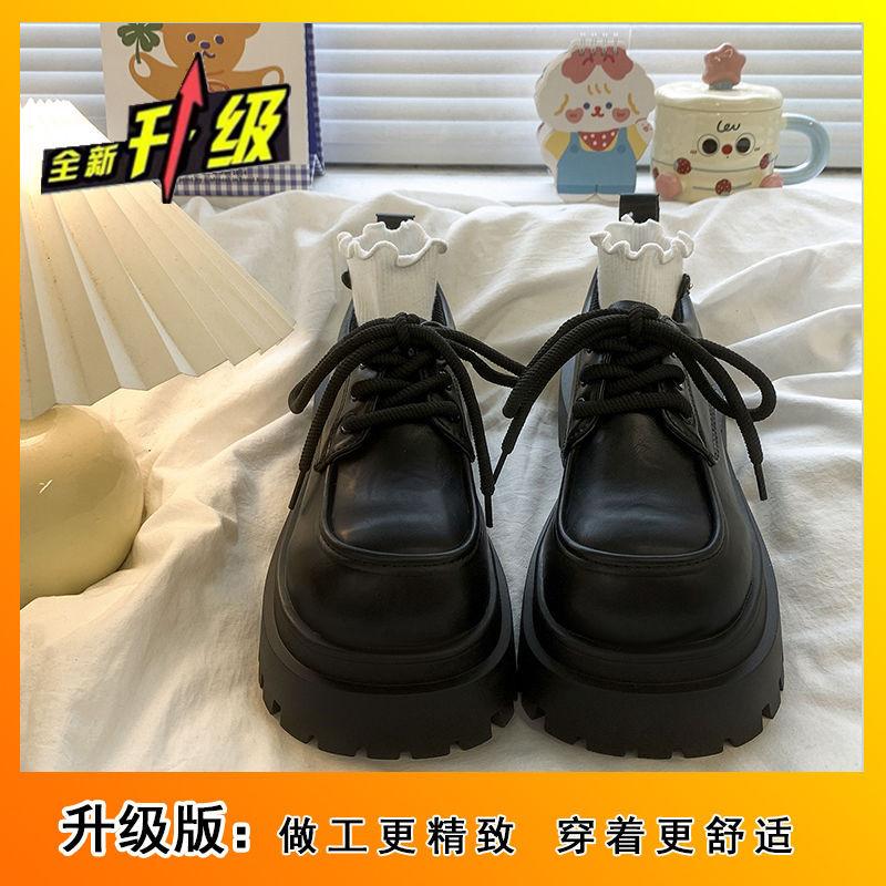 Retro British Style Platform Thick Heel with Skirt Single Shoes Women's Fashion Versatile Lace-up Small Leather Shoes Women's Autumn and Winter New