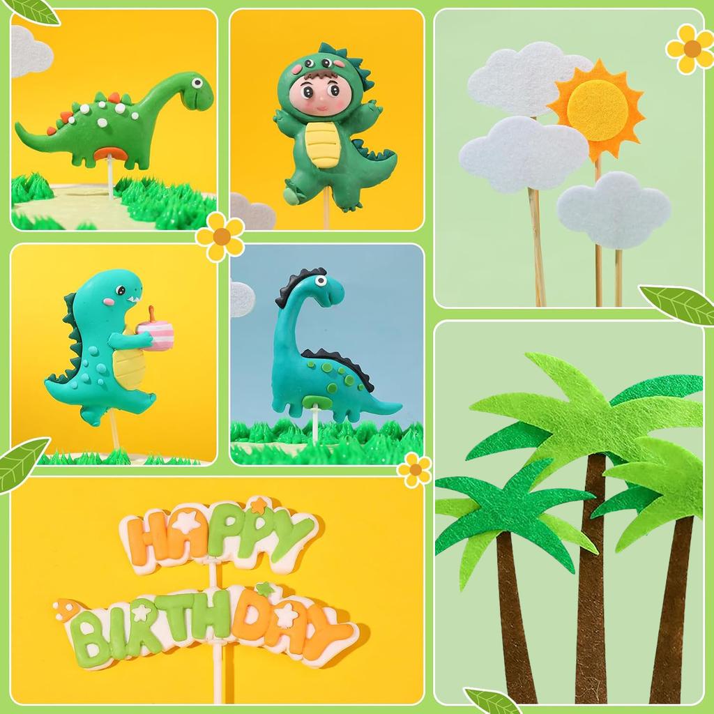 20 Pcs Dinosaur Cake Toppers, Dino Birthday Cake Decorations Jungle Safari Cupcake Toppers for Boy Baby Shower Party Cake Decor