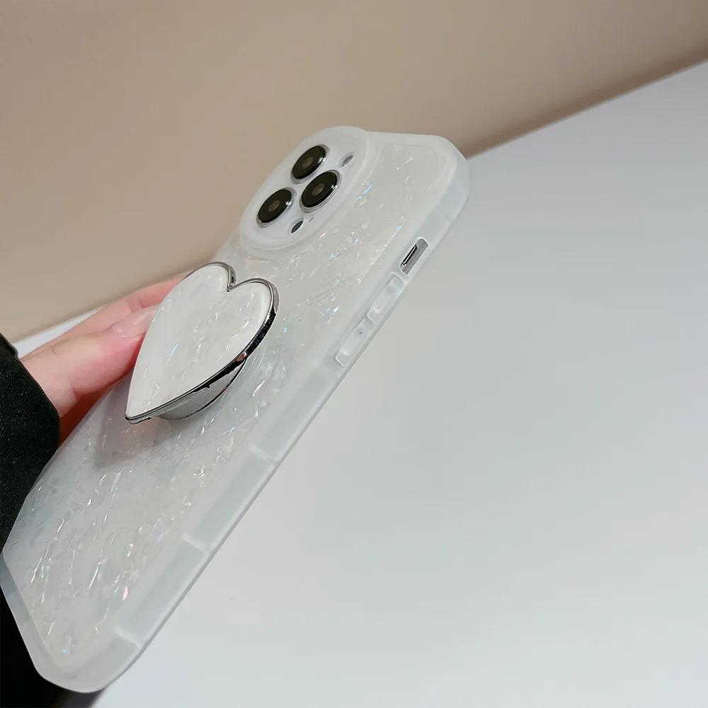 Чехол-держатель Glitter Dream Shell Pattern Love Heart для iPhone 16 15 14 13 12 11 Pro Max 7 8 Plus XS X XR Mini, мягкий бампер