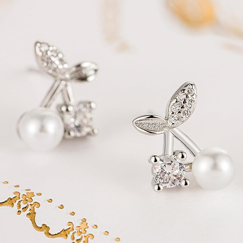 Zoomers Earrings Cherry Cherry Silver Zirconia Plating Cute Popularity South Korea Fashion Accessories Jewelry Fashionable Gift Present Gift Beautiful