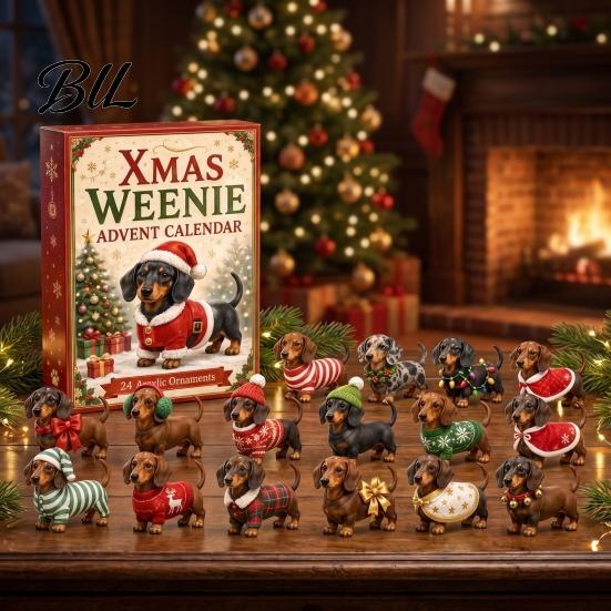 Christmas Holiday Gift 2026 Dachshund Advent Calendar, 3D Countdown Collectible Ornament Set with 24 Mini Dog Figures, for Kids Toys