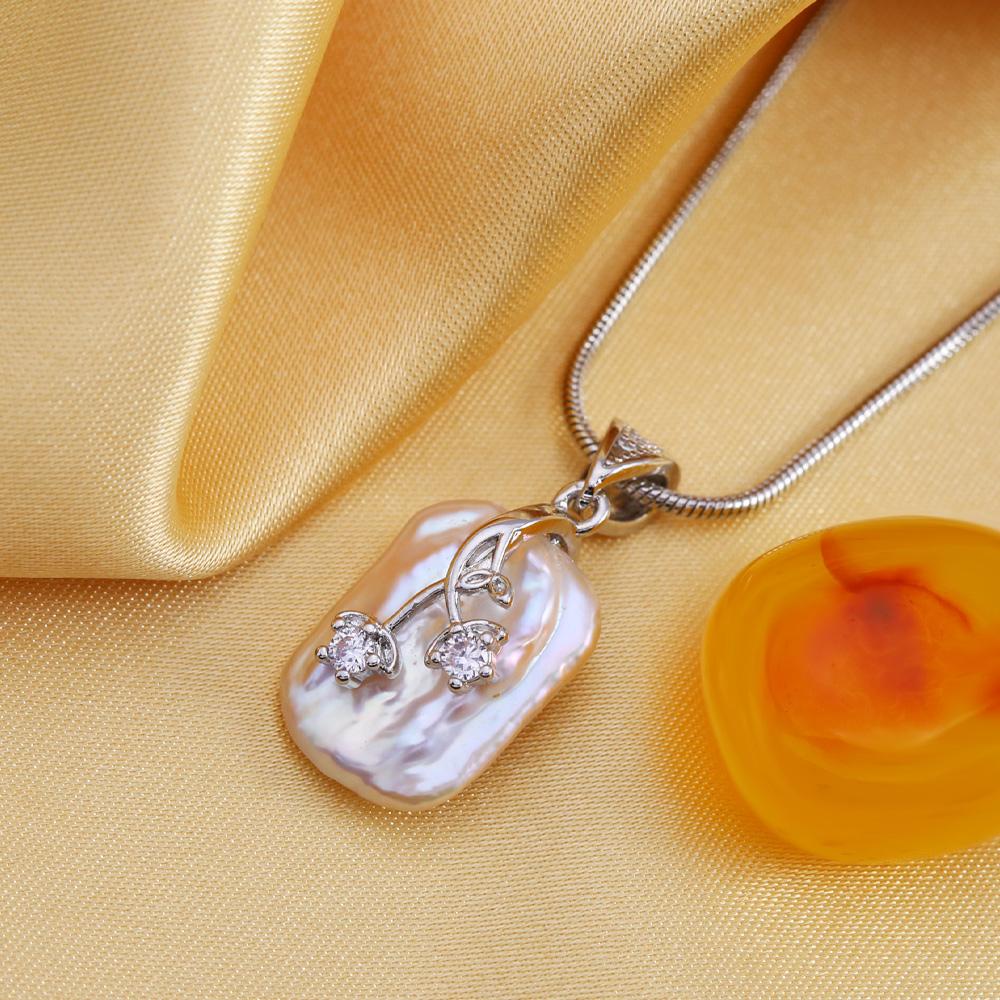 SENIKO Natural Freshwater Big Baroque Pearl Necklaces For Women Fashion Flower Cubic Zirconia Pendant With Chain Birhday Gift