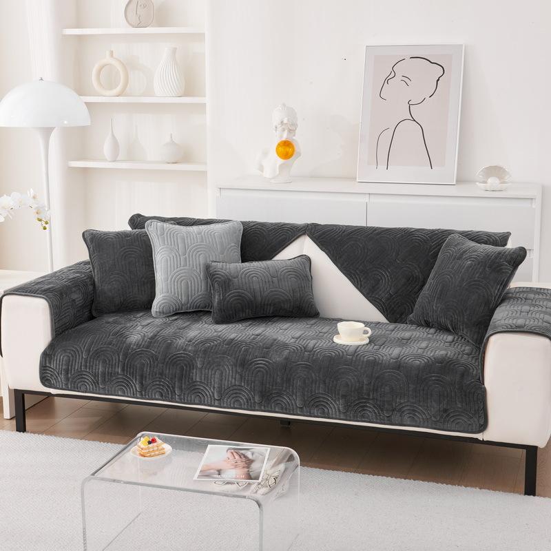 Подушка для дивана из кристального бархата, утолщенная вышитая наволочка для дивана, современный простой однотонный нескользящий чехол для дивана