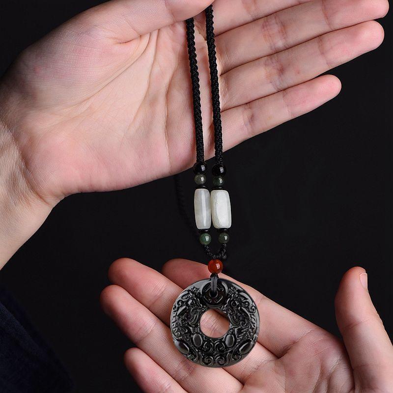 Изысканная двухсторонняя резная пряжка безопасности из нефрита Brave Troops, брелок для ключей, передача богатства, ожерелье с резным кулоном ручной работы в стиле ретро