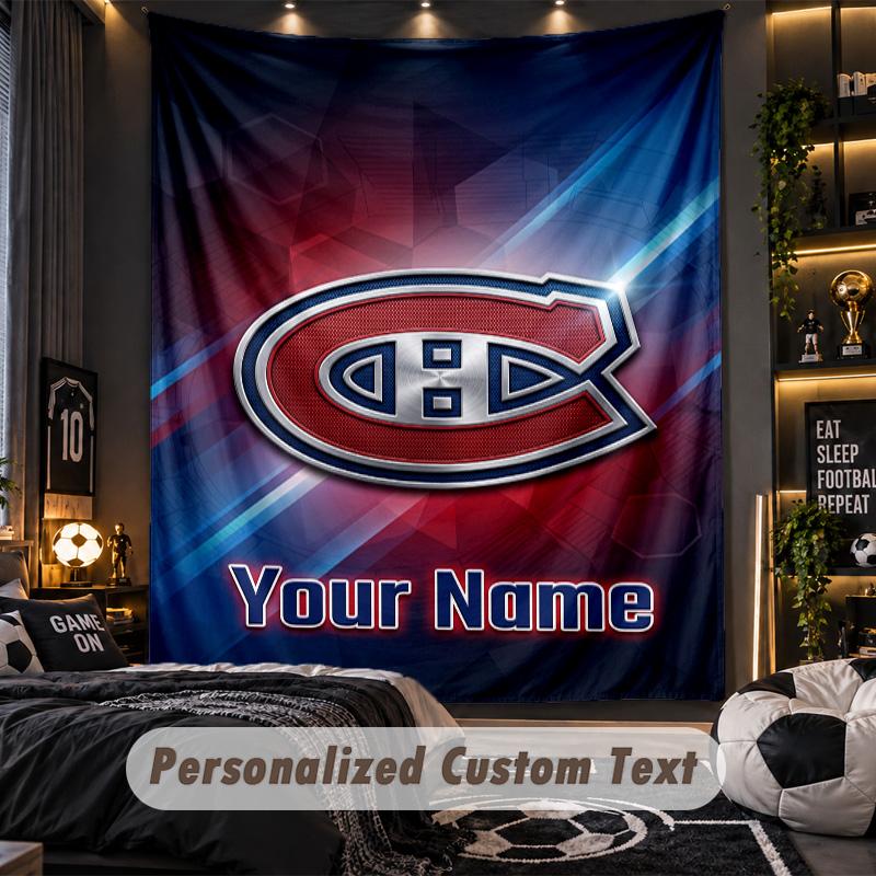 TapestryMontreal Canadiens Custom Name Text Personalized Wall Hanging Tapestry Home Wall Decor