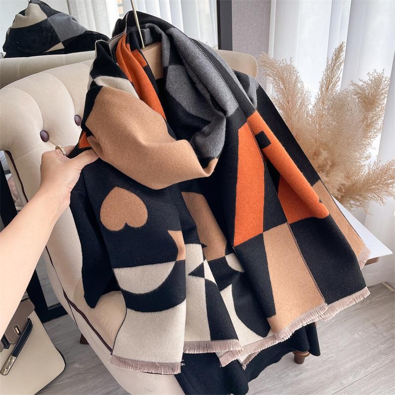 Scarf Women'S Autumn And Winter New Item Cashmere Blend Double-Sided Color Warm Shawl Thick Long Scarf High-End Sense Fashionable And Versatile