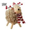 Durable Wood Tabletop Decor Wooden Christmas Sheep Figurine with Scarf Santa Hat, Plush Fleece Cute Animal Table Decorations Lamb Ornament,