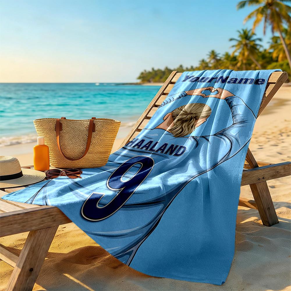 Haaland Personalized Text Beach Towel High Absorbency & Quick-Dry Suitable for Sports Travel Swimming Yoga Bathroom Beach And Pool
