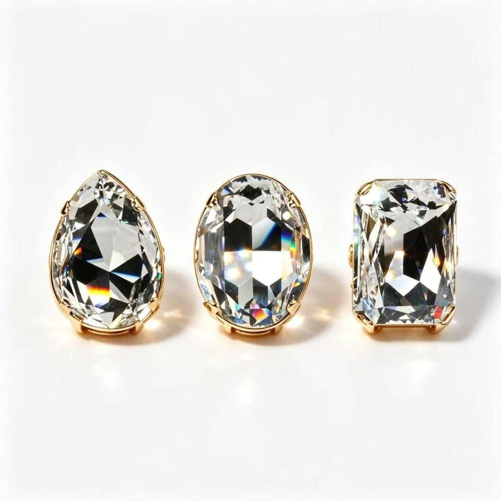 3PCs Square Shape Vintage Wedding Ring Adjustable Size Adjustable Crystal Ring Party Accessories