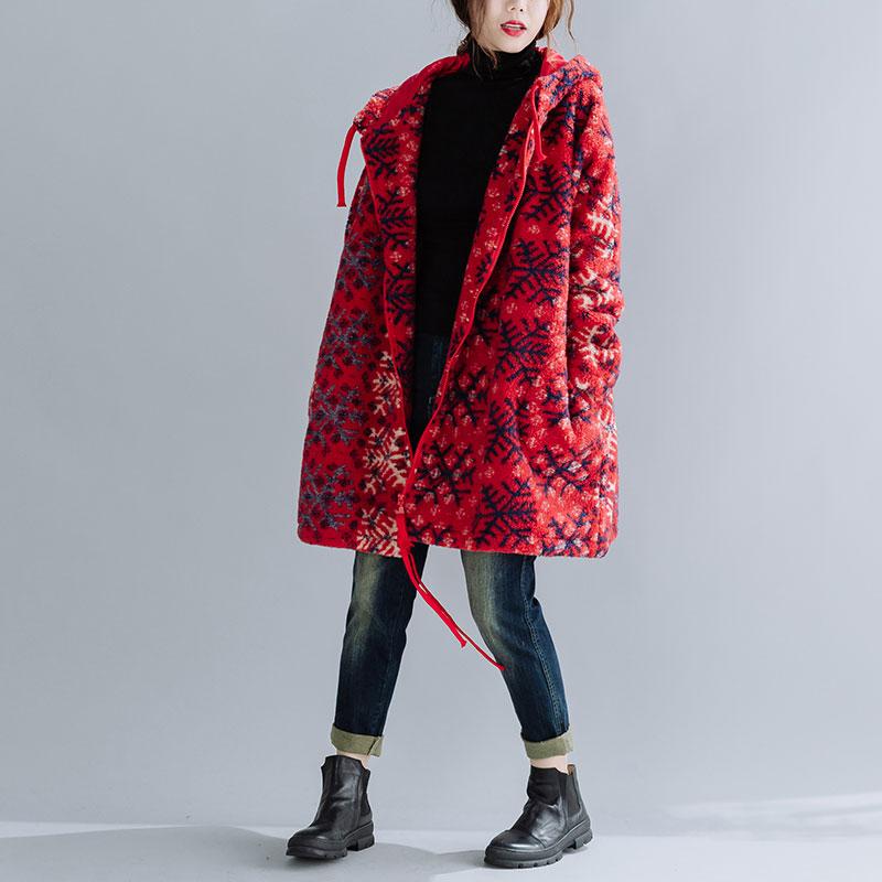 DIMANAF Женские пальто 2022 Большие размеры Зимние новые кашемировые куртки Пальто с рождественским узором и принтом Парка Дизайн Теплая флокированная верхняя одежда больших размеров