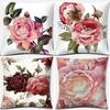 Ретро стиль масляной живописи Чехол для подушки с розой Розовый полумахровый Большой цветочный Декоративная накидная подушка для дивана