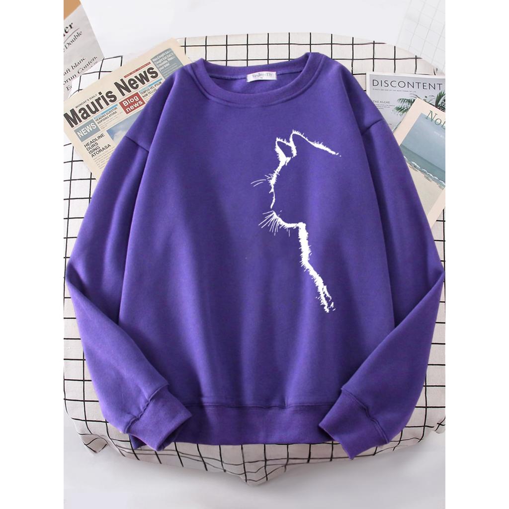 Simple Strokes Of Cat Pet Print Hoody Womens Shoulder Drop All-match Hoodies Simple S-4XL Hoodie Street Quality Clothing Female