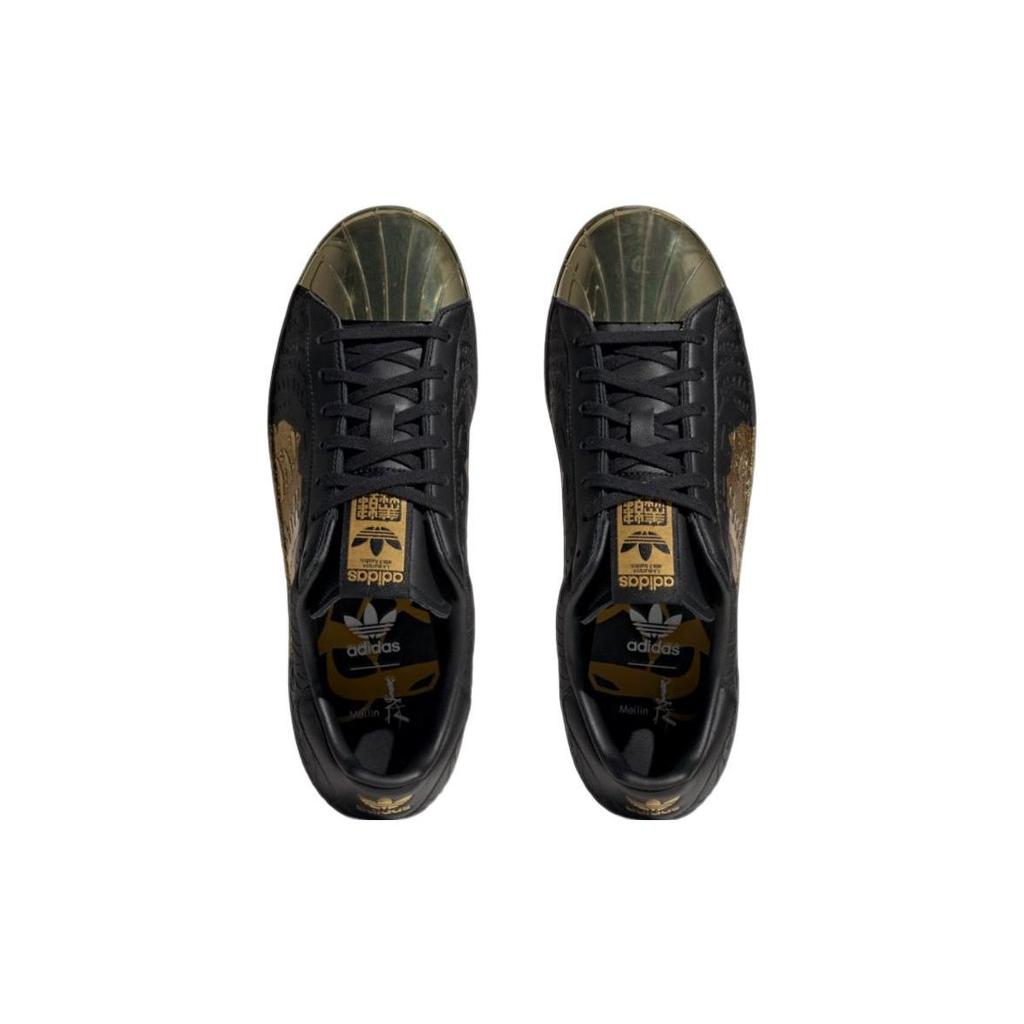 adidas Оригинальные Han Meilin X Superstar 80s Кожаные кроссовки с низким верхом Унисекс кроссовки Черно-золотой ID4379