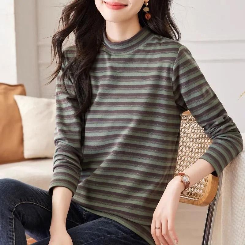 Футболка, топы, женская хлопковая блузка, свободная, удобная, эластичная, с длинным рукавом, однотонная, с круглым вырезом, свободные топы