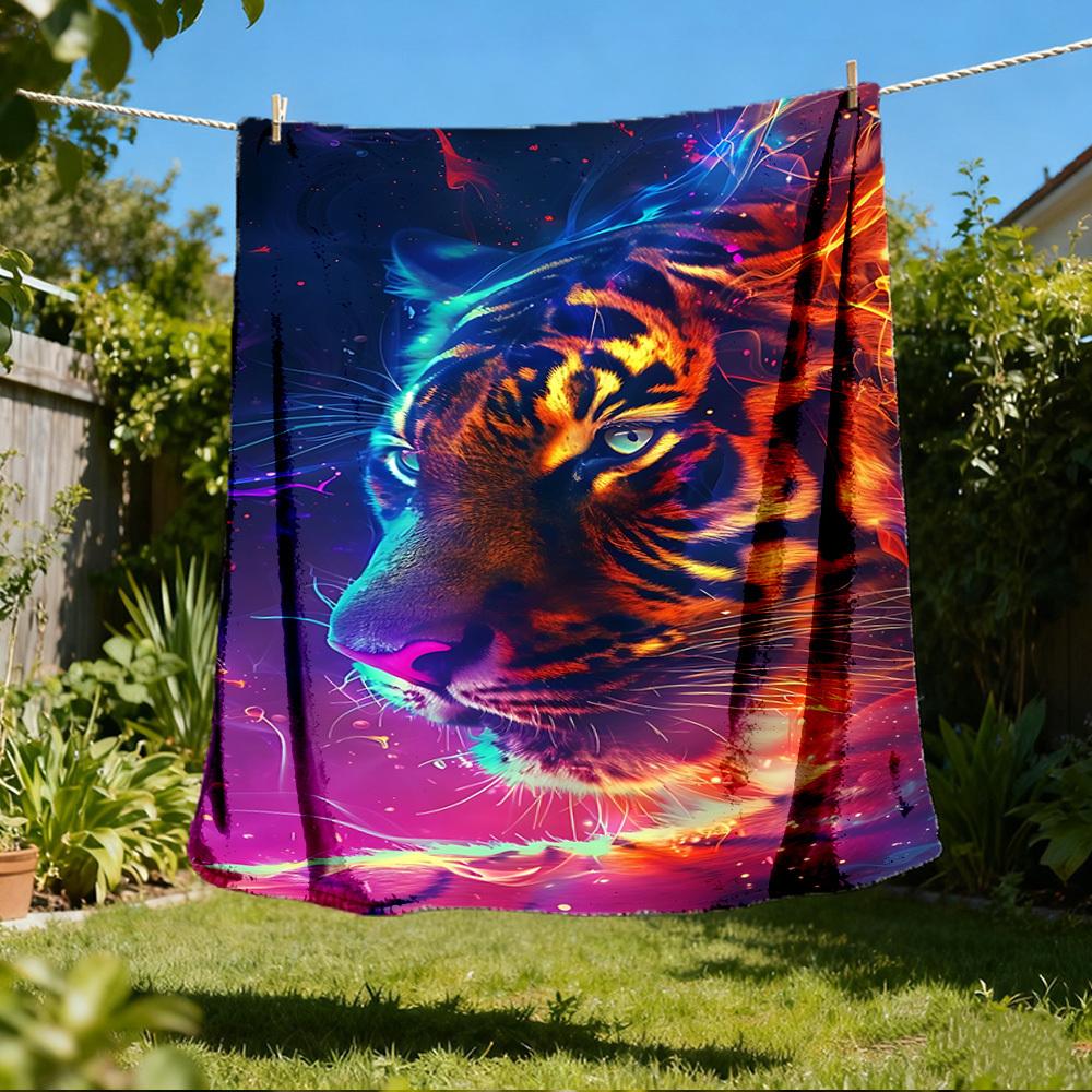 1pc Tiger Art Print Outdoor Blanket, Lightweight Polyester,