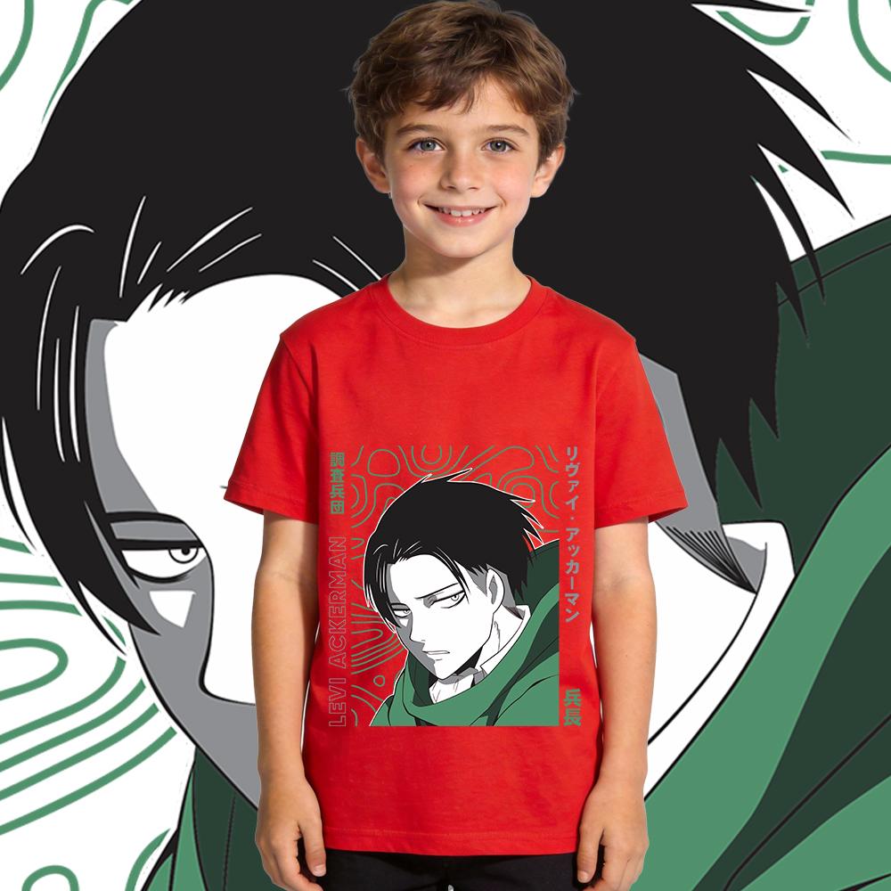 Aot Levi Anime Print Boys Girls Kids Cotton T Shirt Casual Short Sleeve Tee Top Soft Breathable Summer Clothing
