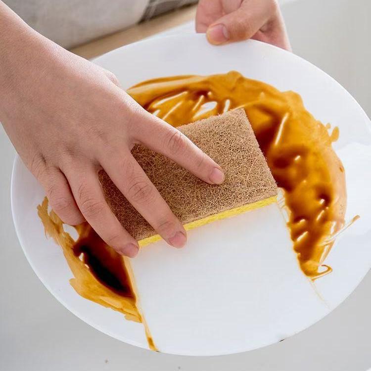 Двусторонняя сизалевая губка с хлопком из древесной массы для мытья посуды и чистки кастрюль без использования масла - Кухонная салфетка