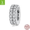 Double-Layer Sparkling Zircon Silicone Positioning Bracelet Bead Spacer Simple Classic S925 Sterling Silver Beads Loose Beads