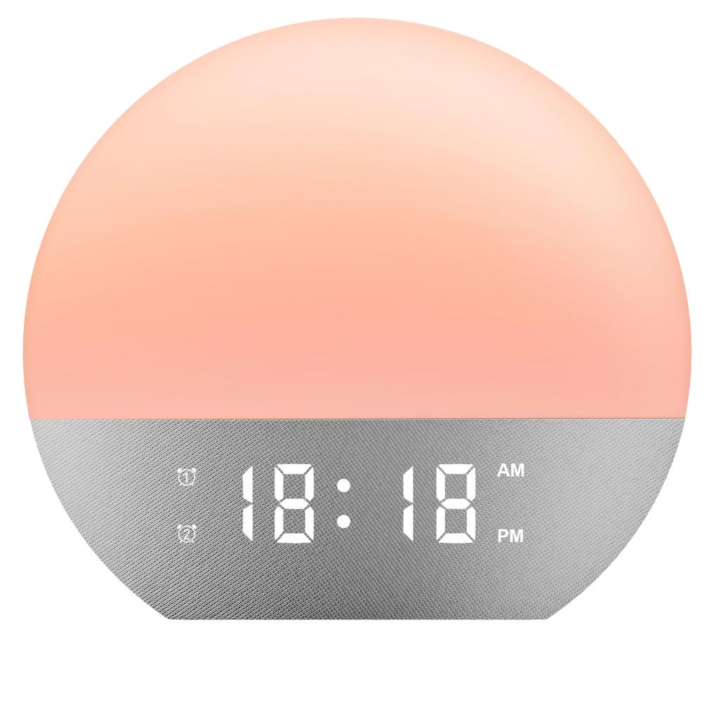 Wake Up Light Alarm Clock Sunrise/Sunset Simulation FM Radio Color Night Light White Noise Machine Bedside Clock for Home Decor