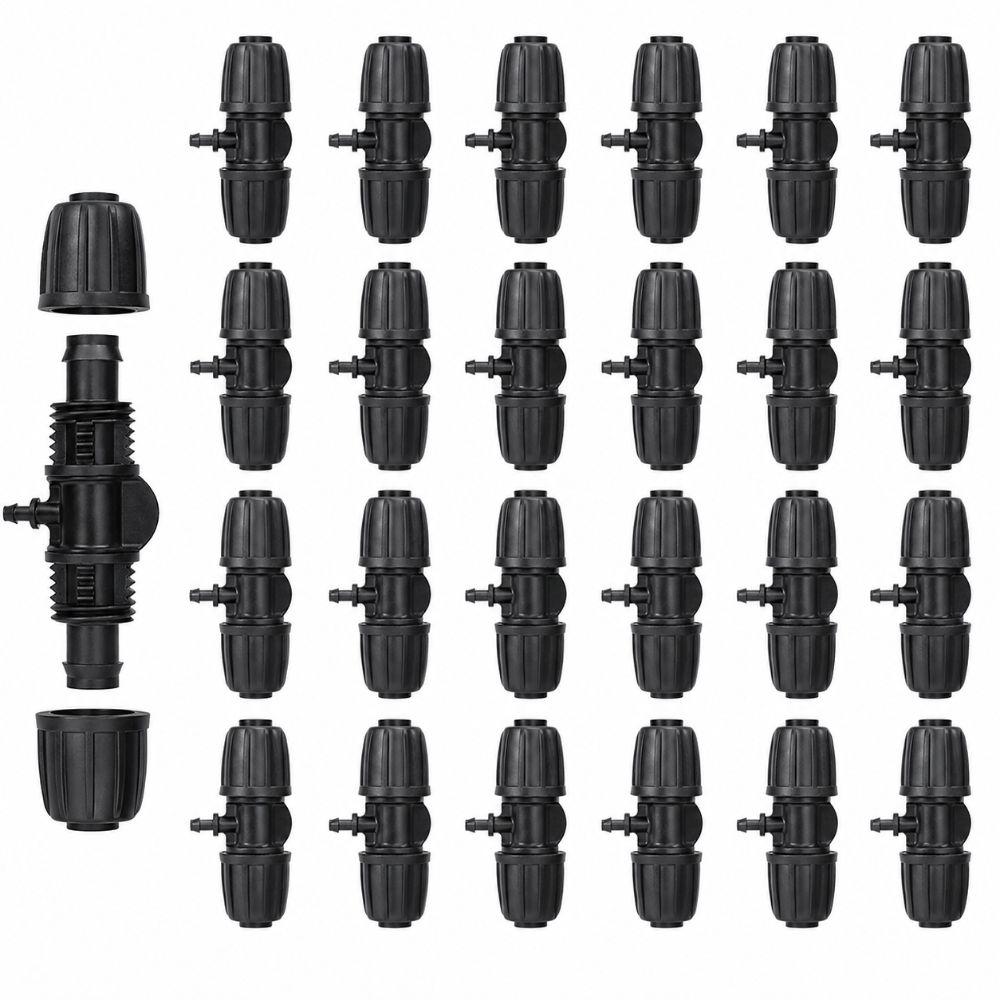 25PCS 3 Way Lock Barbed Tee Connector POM 16mm To 4/7mm Tee Connector Garden Irrigation
