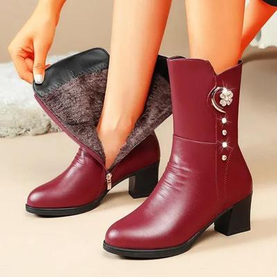 Женские ботильоны Зимние Толстые Плюшевые Удобные Высокие Каблуки Уличные Противоскользящие Теплые Средние Ботас