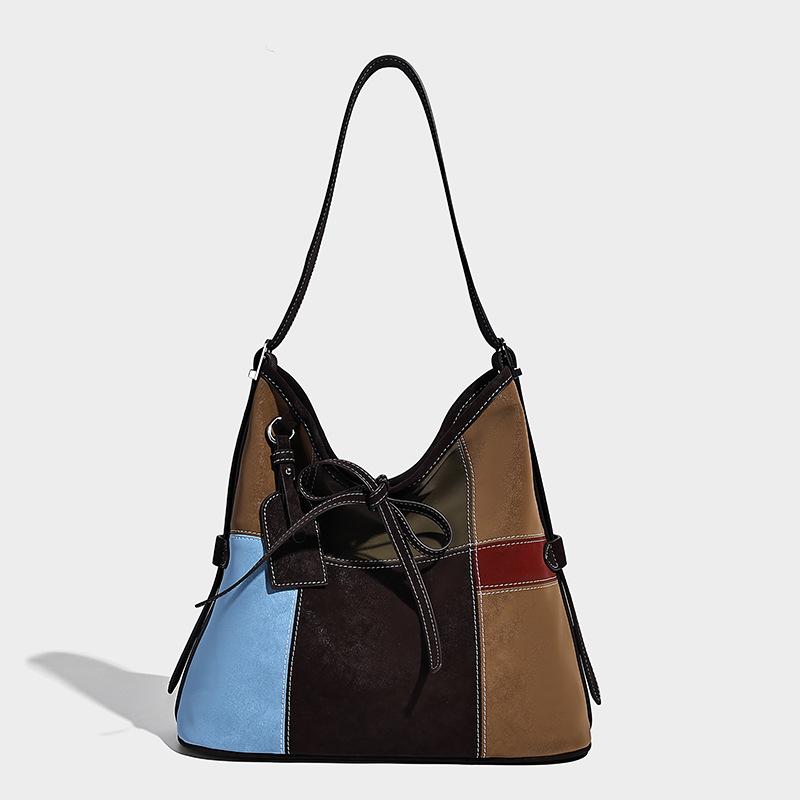 Niche design classic patchwork tote bag 2025 new European and American fashion shoulder bag large capacity commuter bag for women