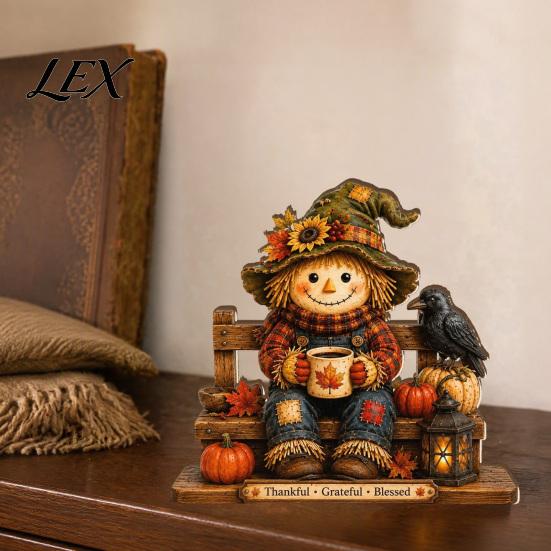 Retro Fall Mantel Centerpieces Wooden Autumn Figurine for Thanksgiving And Halloween Decor, Reading Character Ornaments Theme Desk Accessories