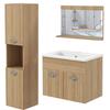 Bathroom Furniture Set, 3-Piece, Wall-Mounted, Mirror, Cabinet with Ceramic Sink, Bathroom Column