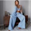 Повседневный комплект женской рубашки с полосатым лацканом, сексуальные брюки-трубы со шнуровкой и высокой талией, весенний модный элегантный женский костюм-майка в стиле пэчворк 2025 года